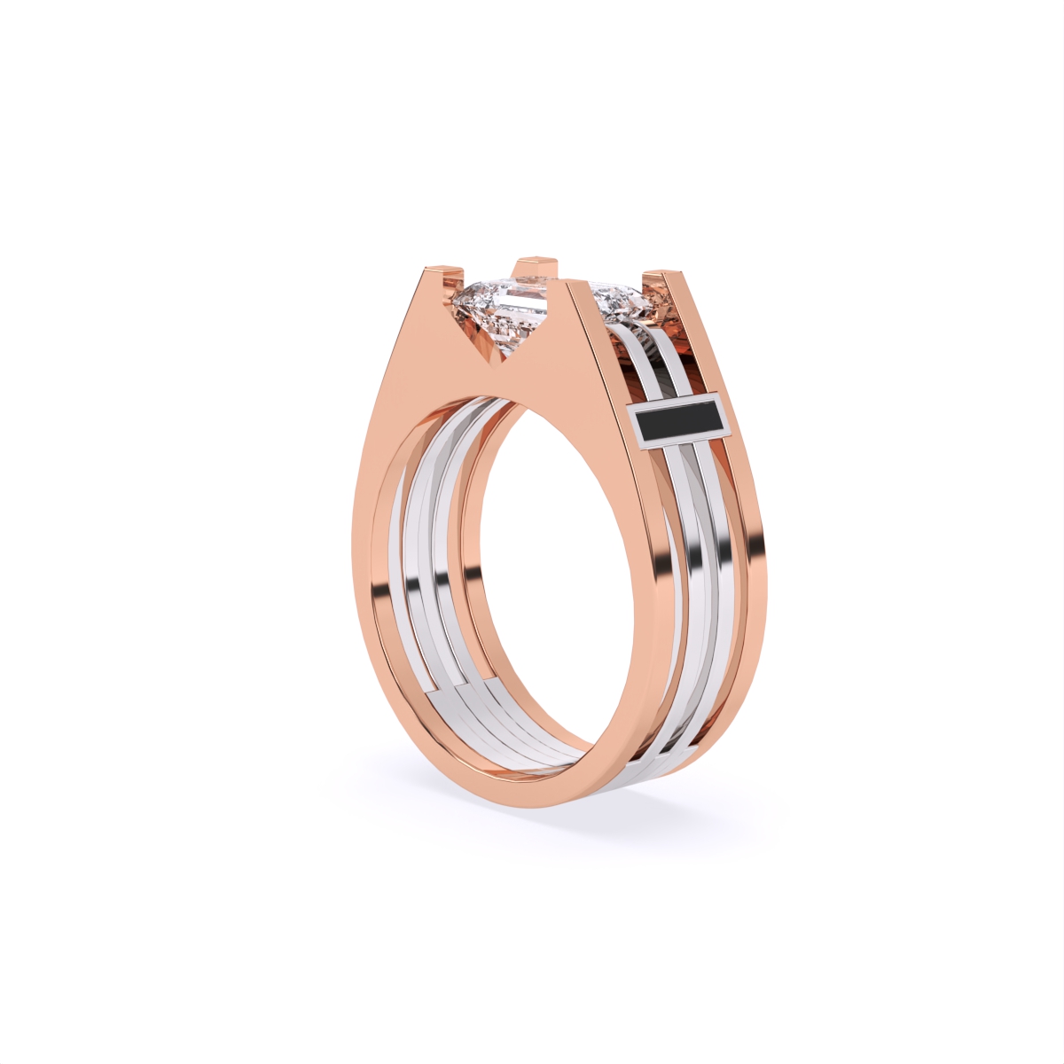 Modern Two-Tone Band with Emerald Cut Diamond Centerpiece