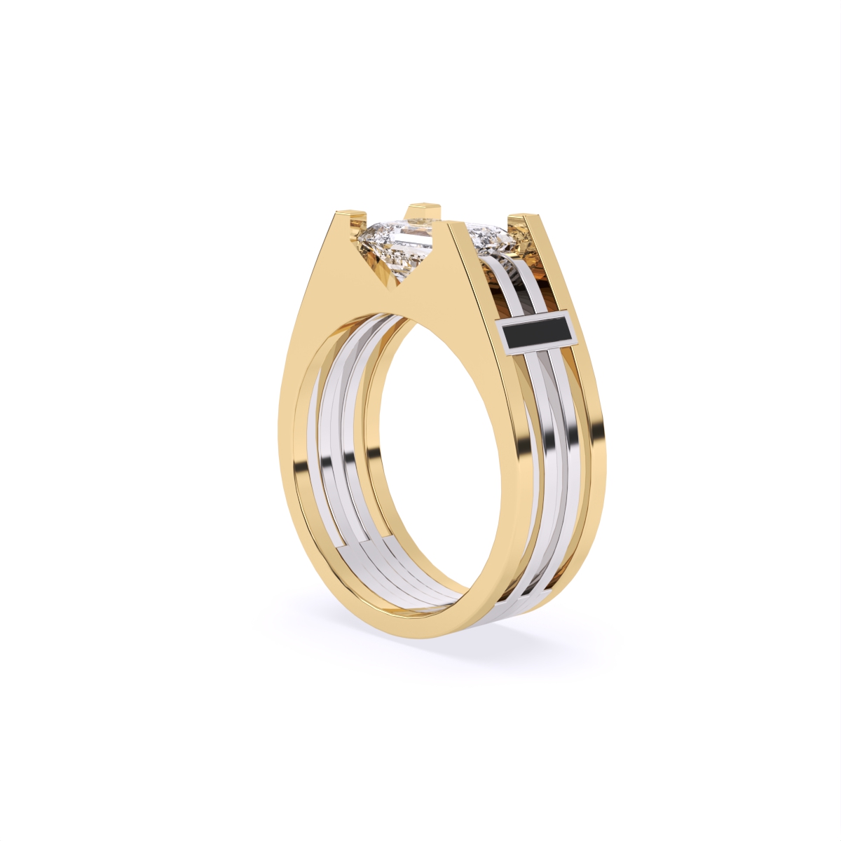 Modern Two-Tone Band with Emerald Cut Diamond Centerpiece