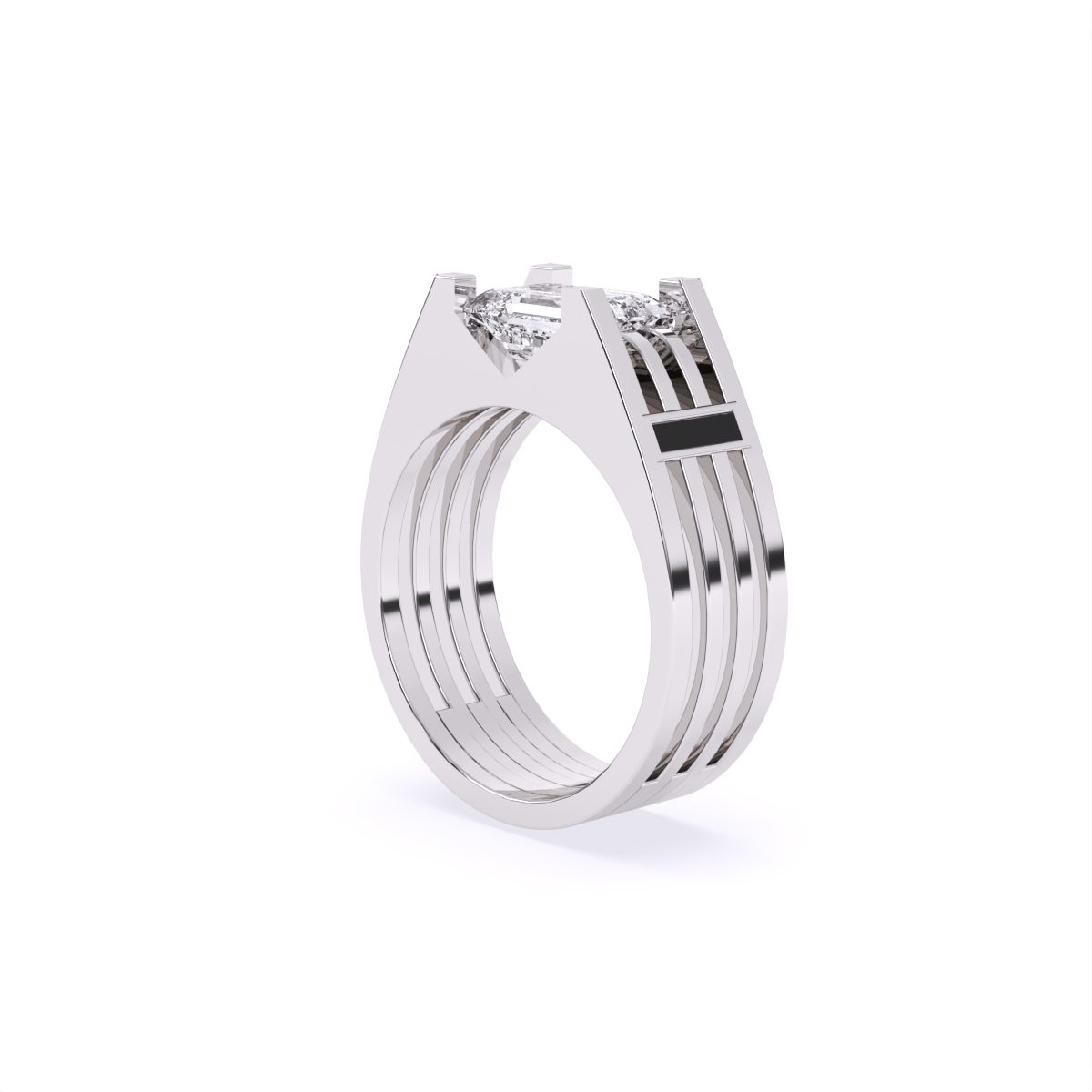 Modern Two-Tone Band with Emerald Cut Diamond Centerpiece