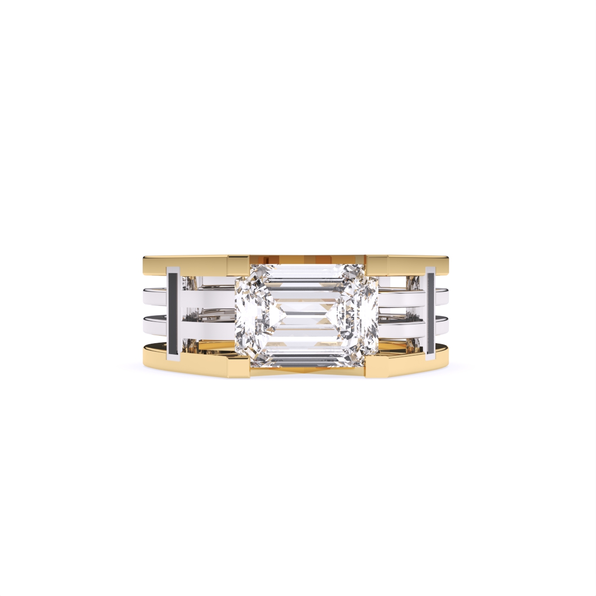 Modern Two-Tone Band with Emerald Cut Diamond Centerpiece