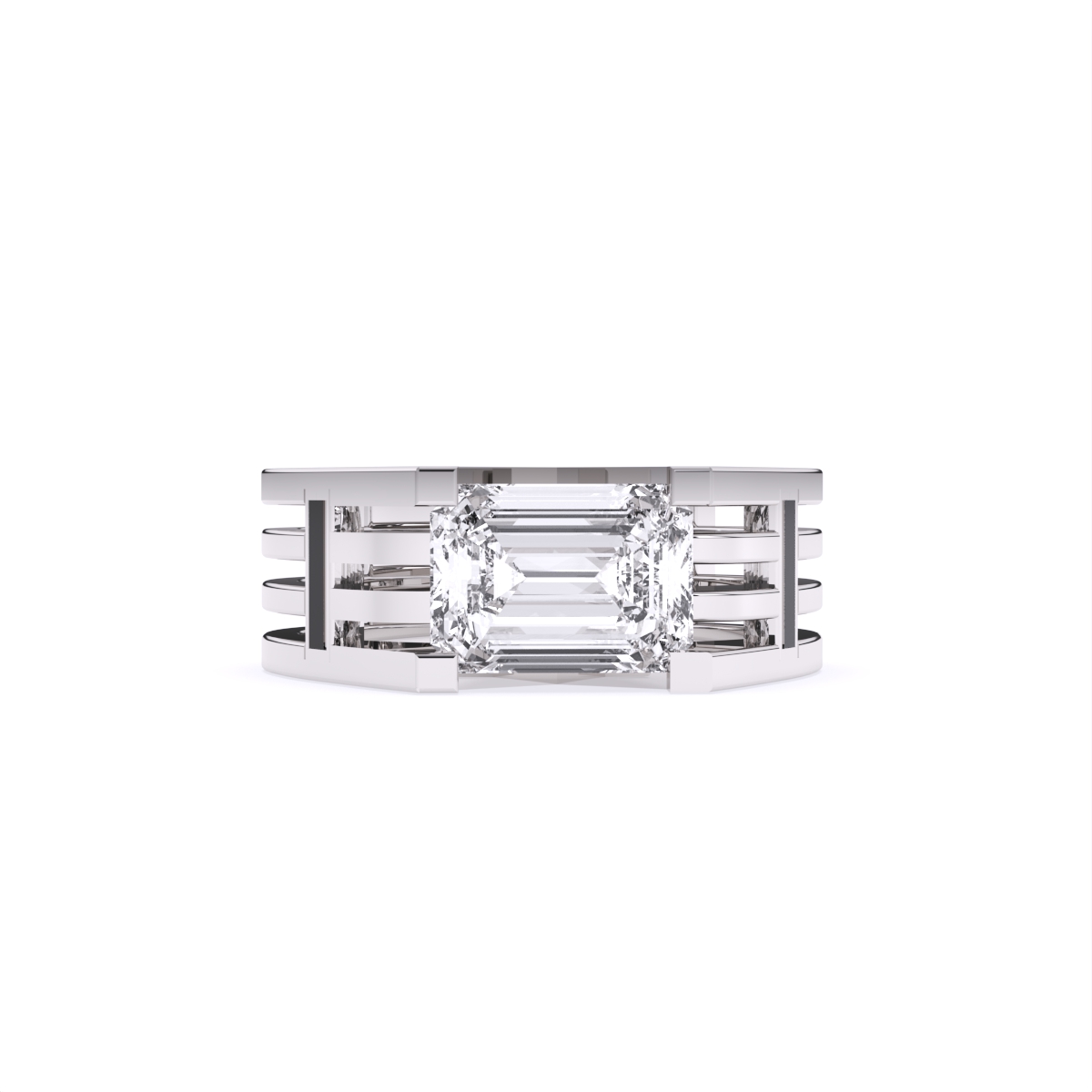 Modern Two-Tone Band with Emerald Cut Diamond Centerpiece