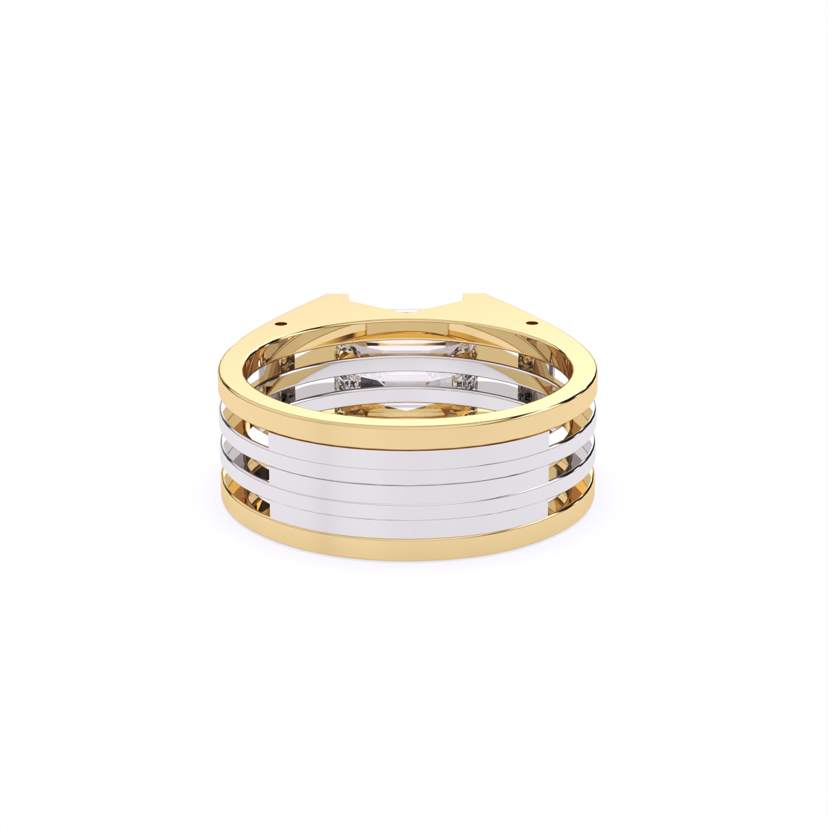 Modern Two-Tone Band with Emerald Cut Diamond Centerpiece