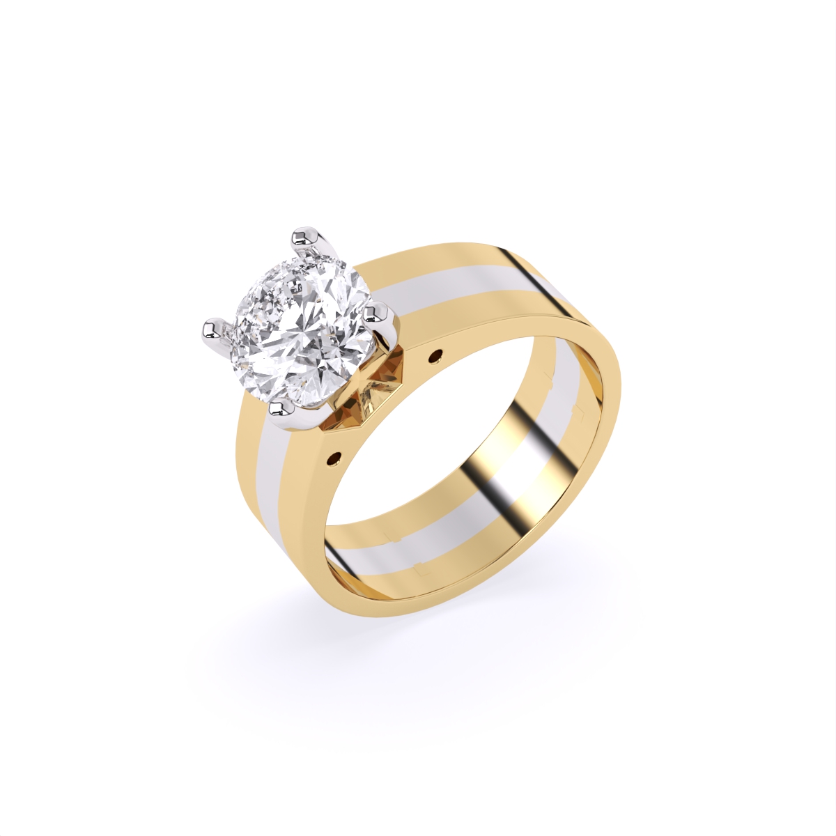 Stunning Single Solitaire Diamond Men's Ring With 2-tone Band