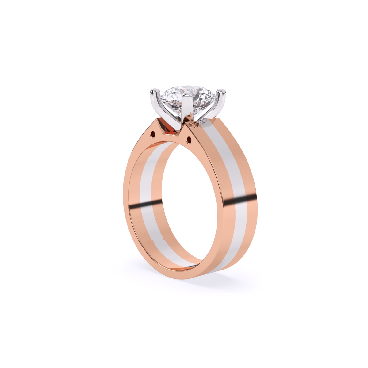 Stunning Single Solitaire Diamond Men's Ring With 2-tone Band