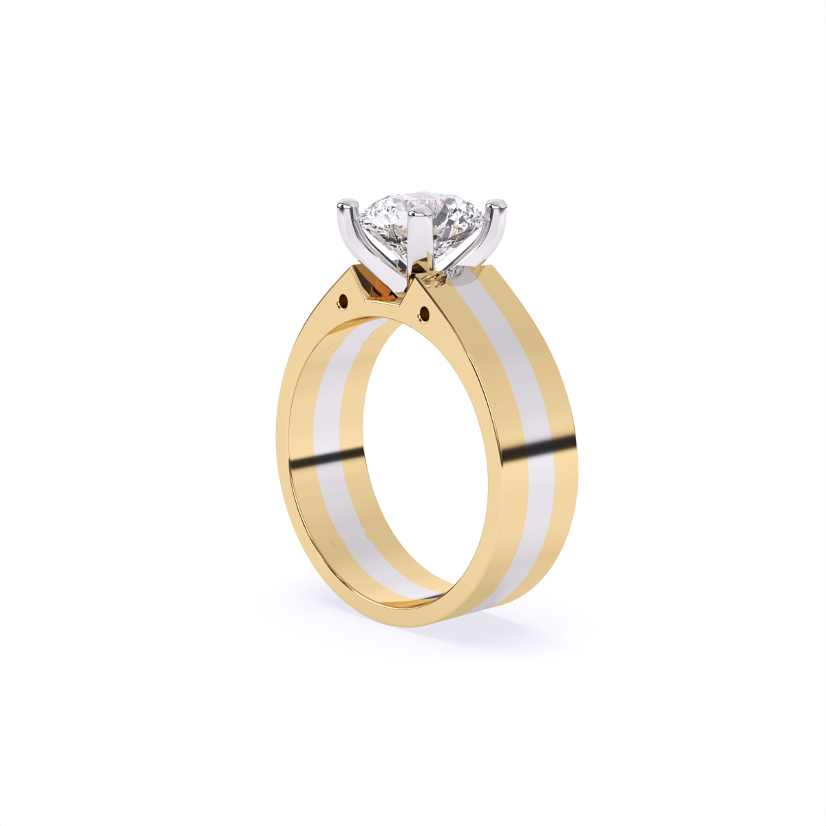 Stunning Single Solitaire Diamond Men's Ring With 2-tone Band
