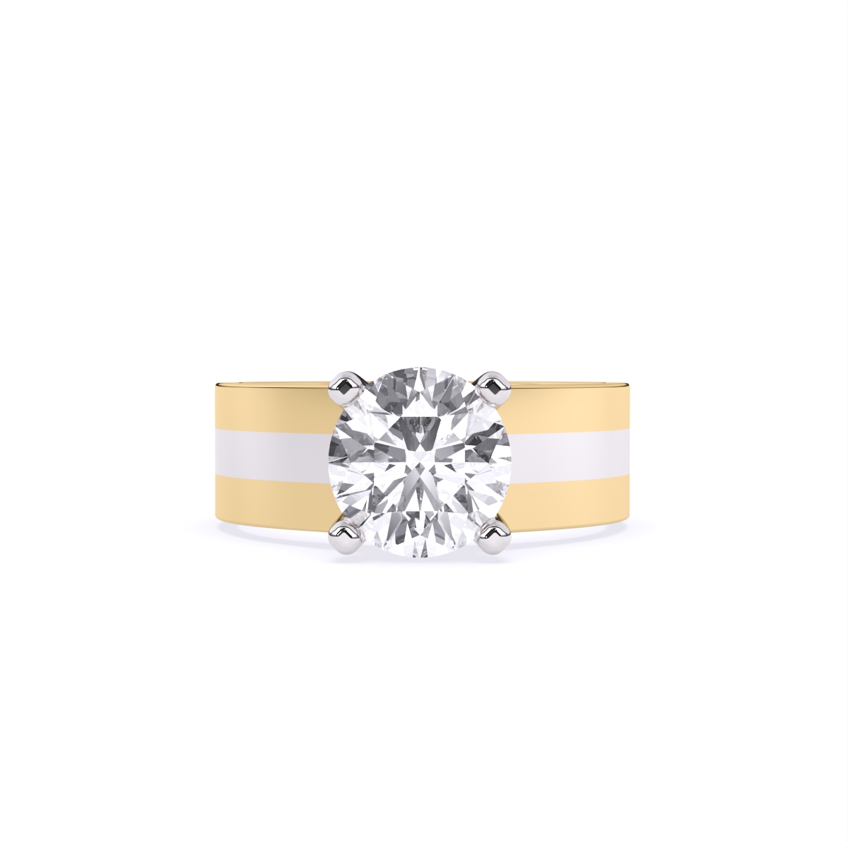 Stunning Single Solitaire Diamond Men's Ring With 2-tone Band