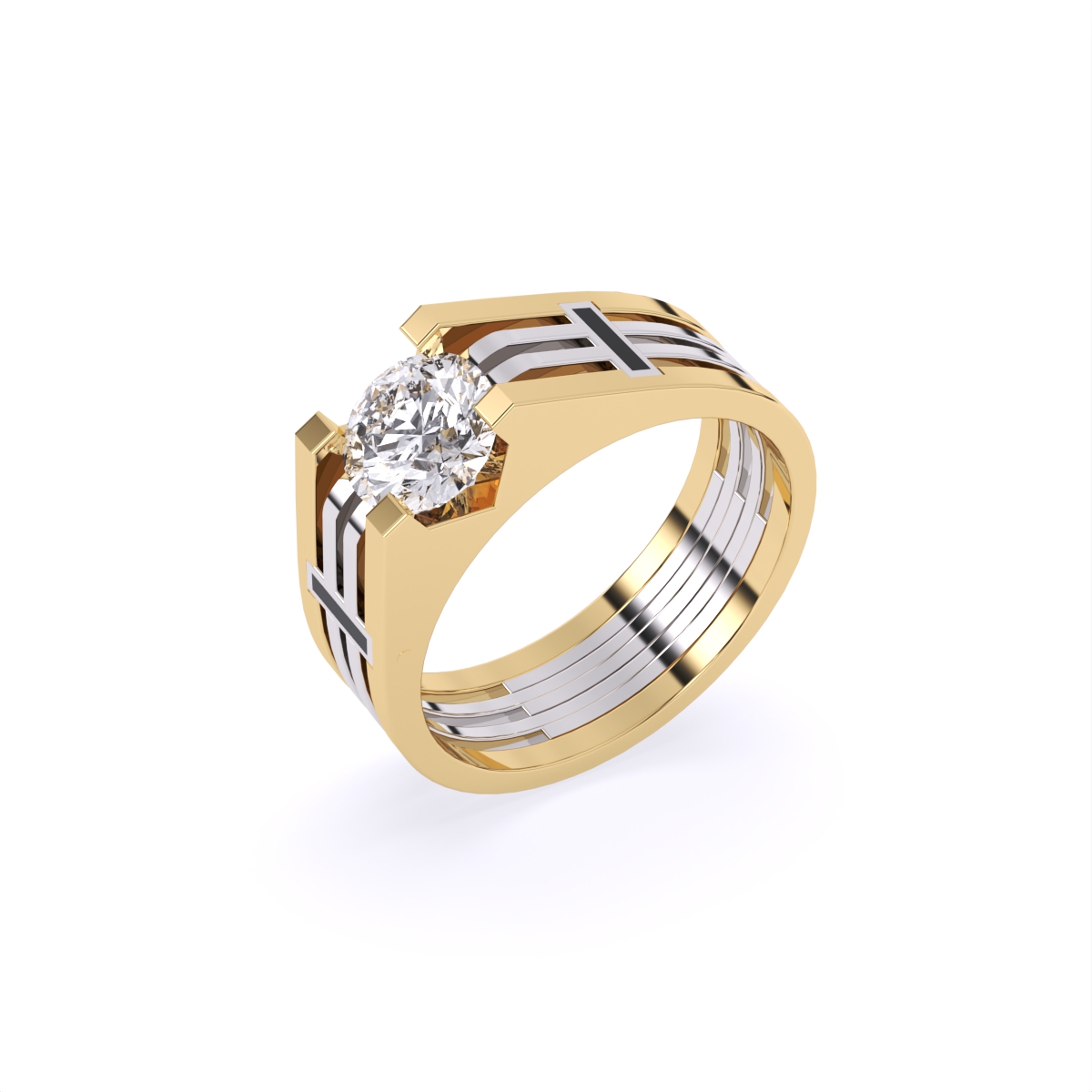 Men’s Solitaire Diamond Ring with Broad Band