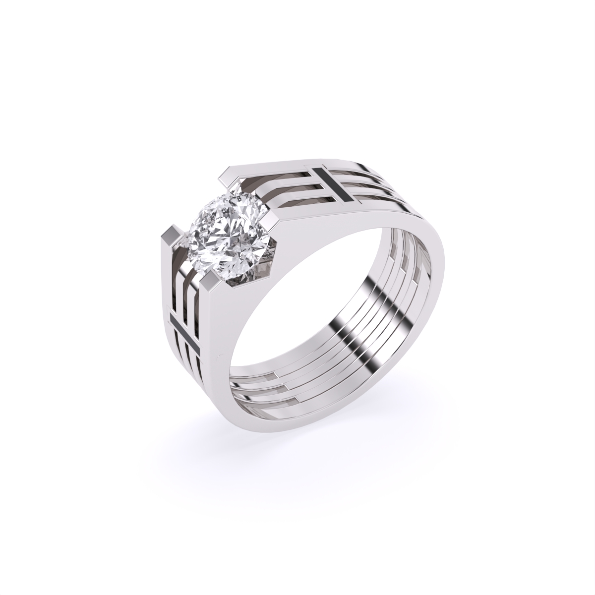 Men’s Solitaire Diamond Ring with Broad Band
