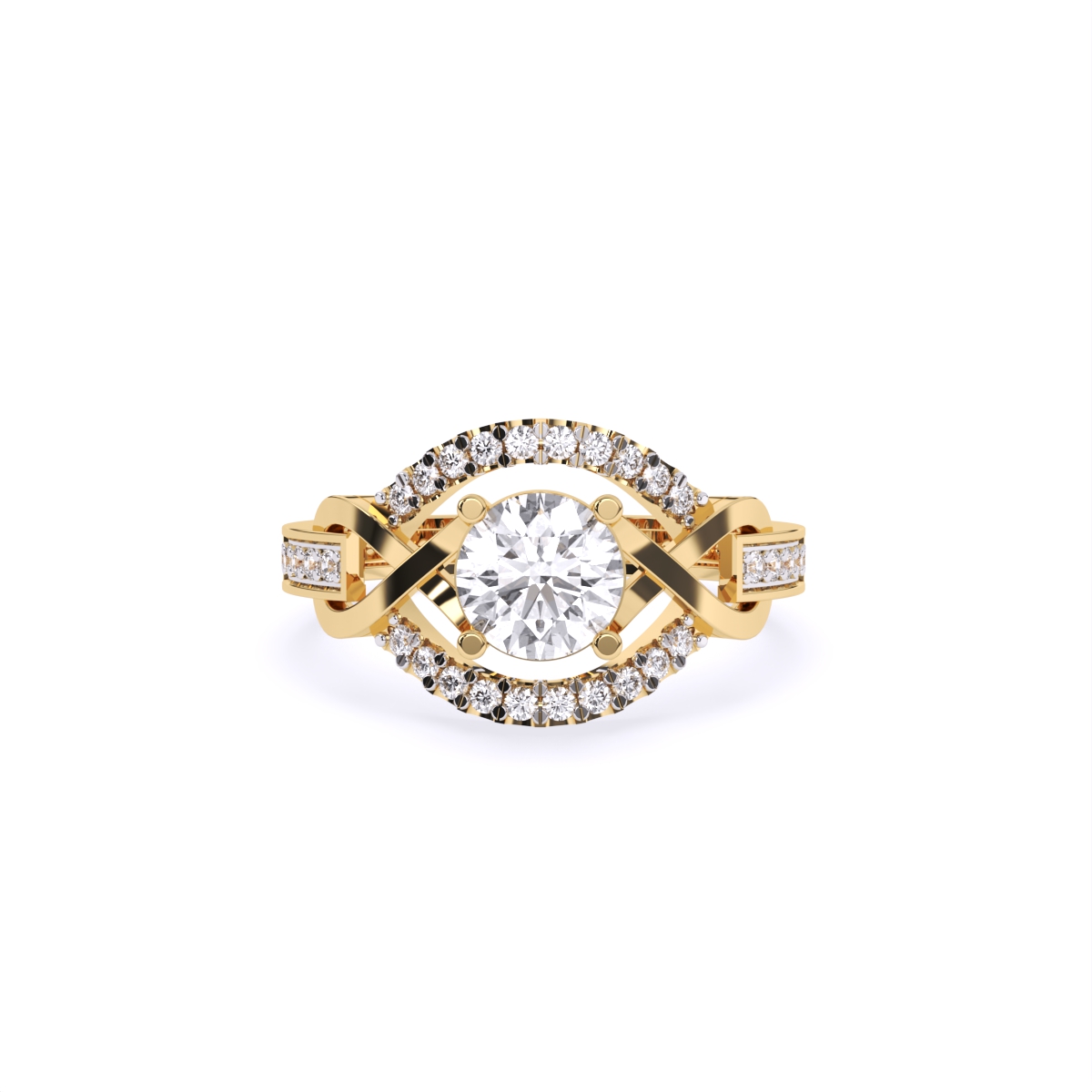 Criss-Cross Look Solitaire Diamond Statement Ring