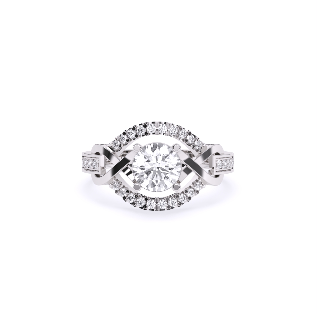 Criss-Cross Look Solitaire Diamond Statement Ring