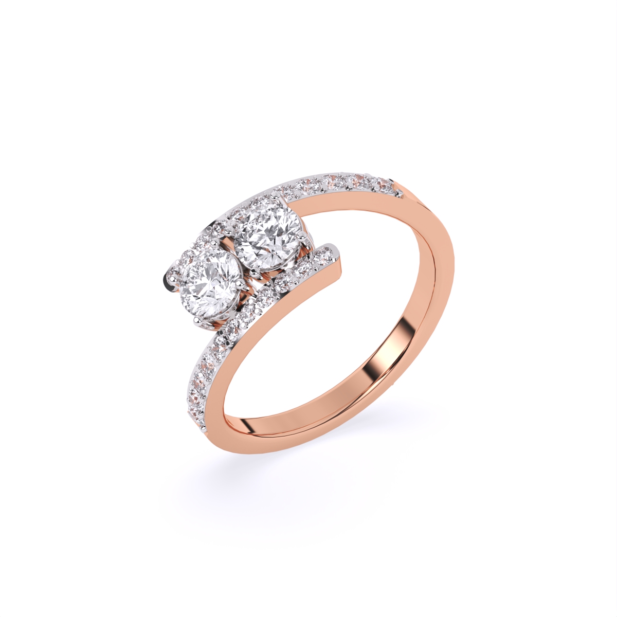 Stylish Twin Diamond Ring With Upper Edge Band
