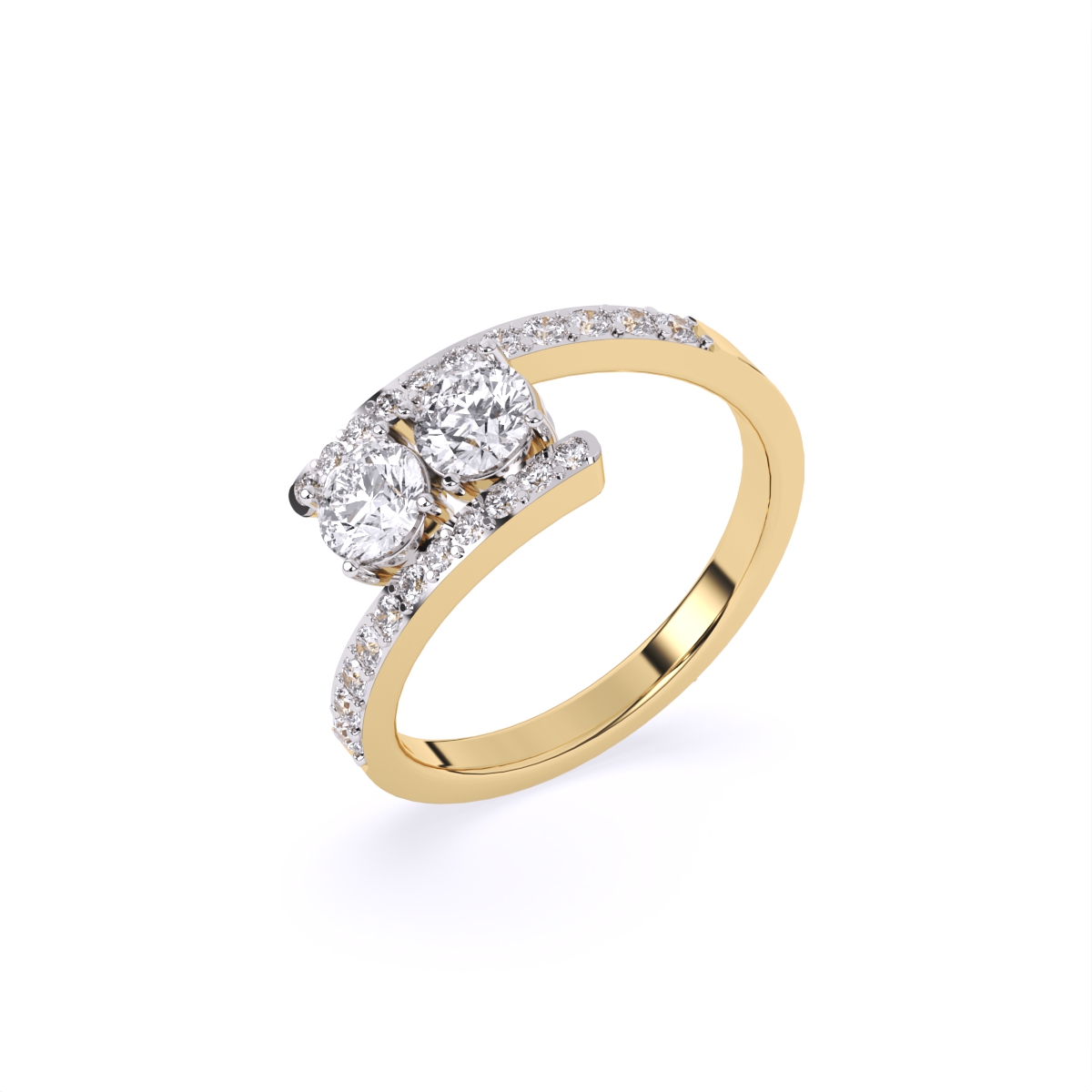 Stylish Twin Diamond Ring With Upper Edge Band