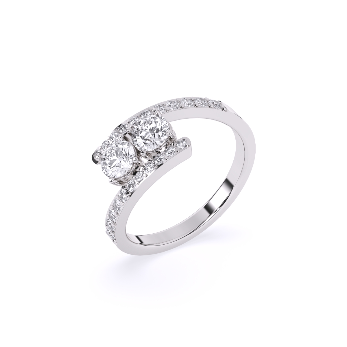Stylish Twin Diamond Ring With Upper Edge Band