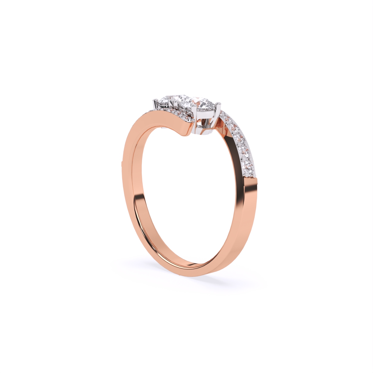Stylish Twin Diamond Ring With Upper Edge Band