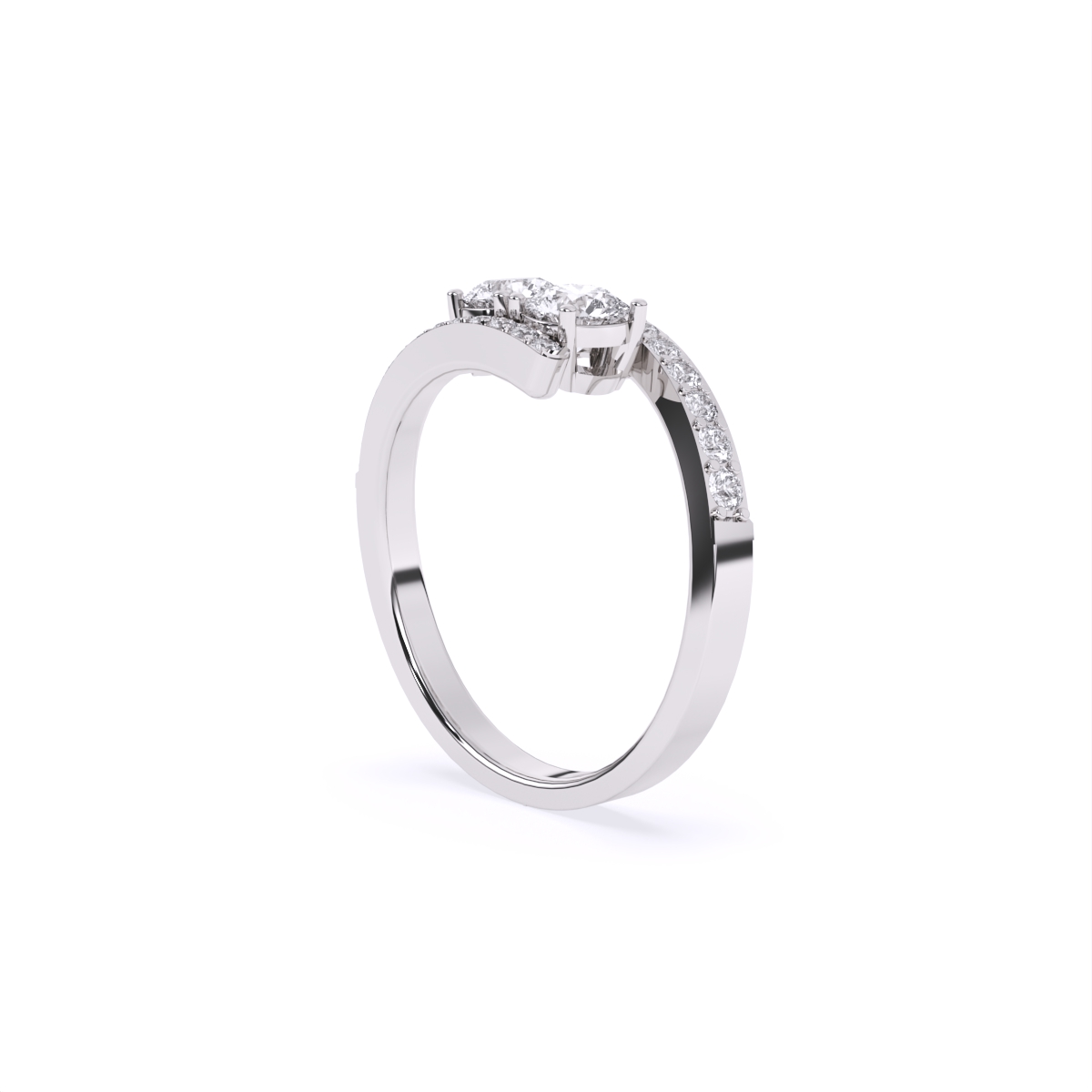 Stylish Twin Diamond Ring With Upper Edge Band
