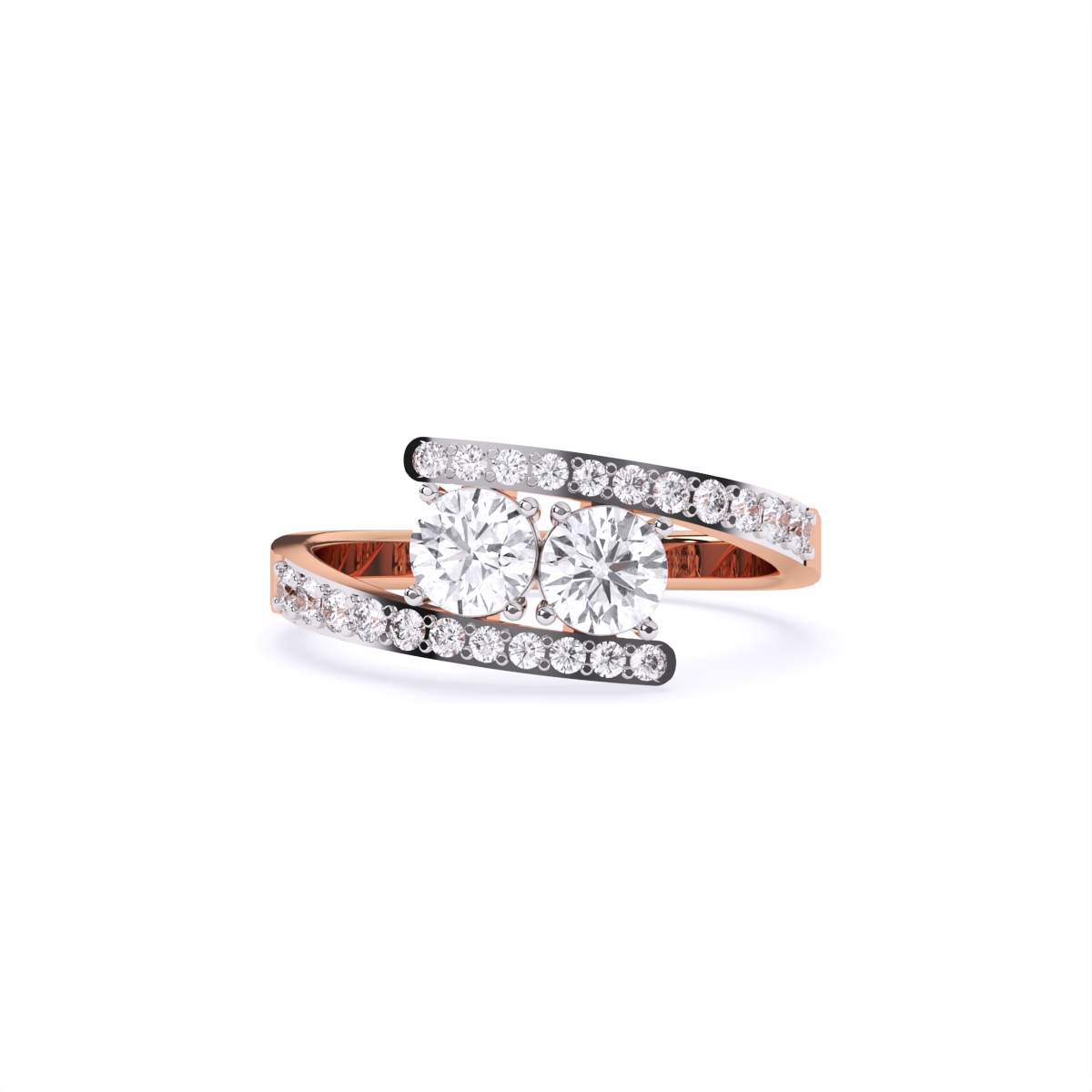 Stylish Twin Diamond Ring With Upper Edge Band