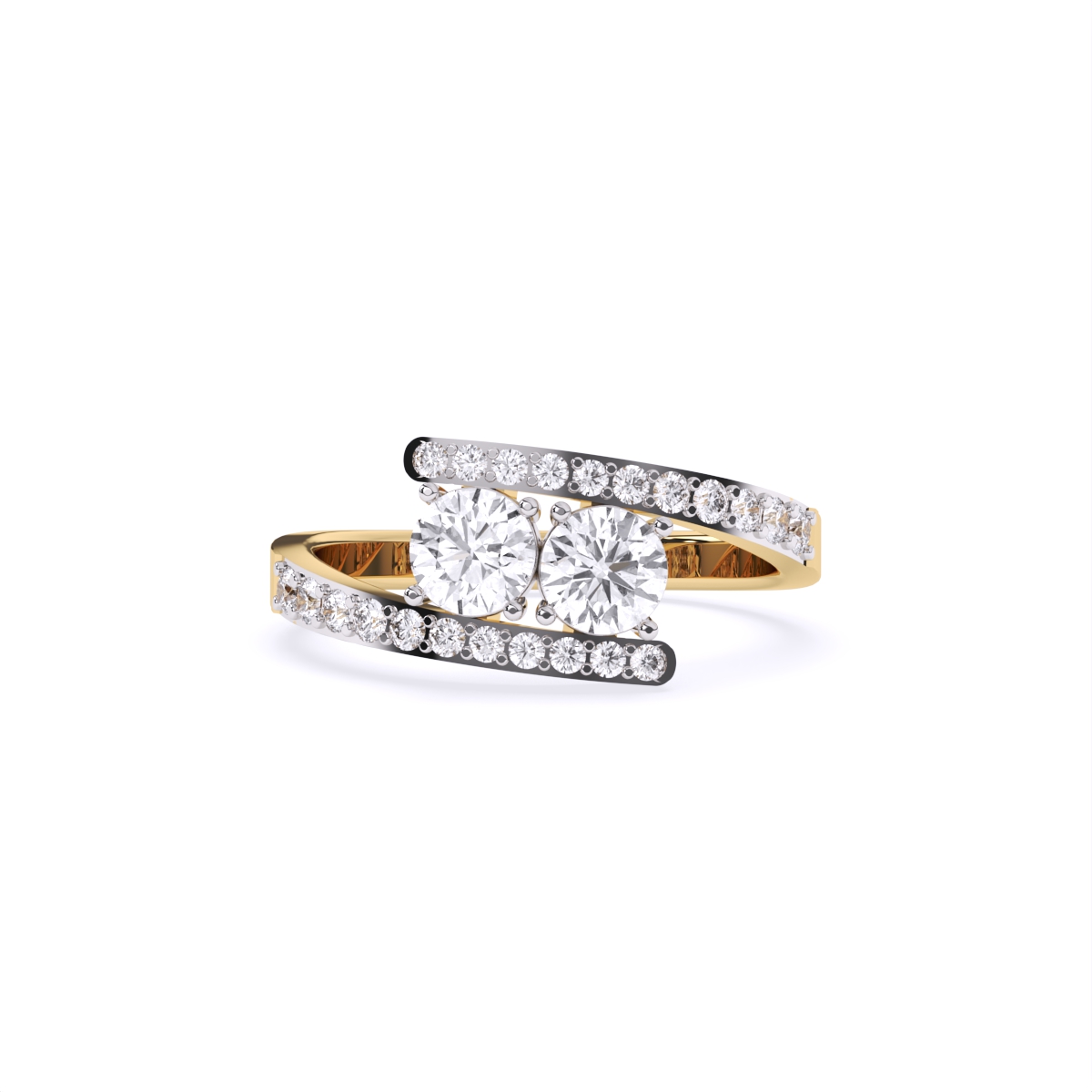 Stylish Twin Diamond Ring With Upper Edge Band