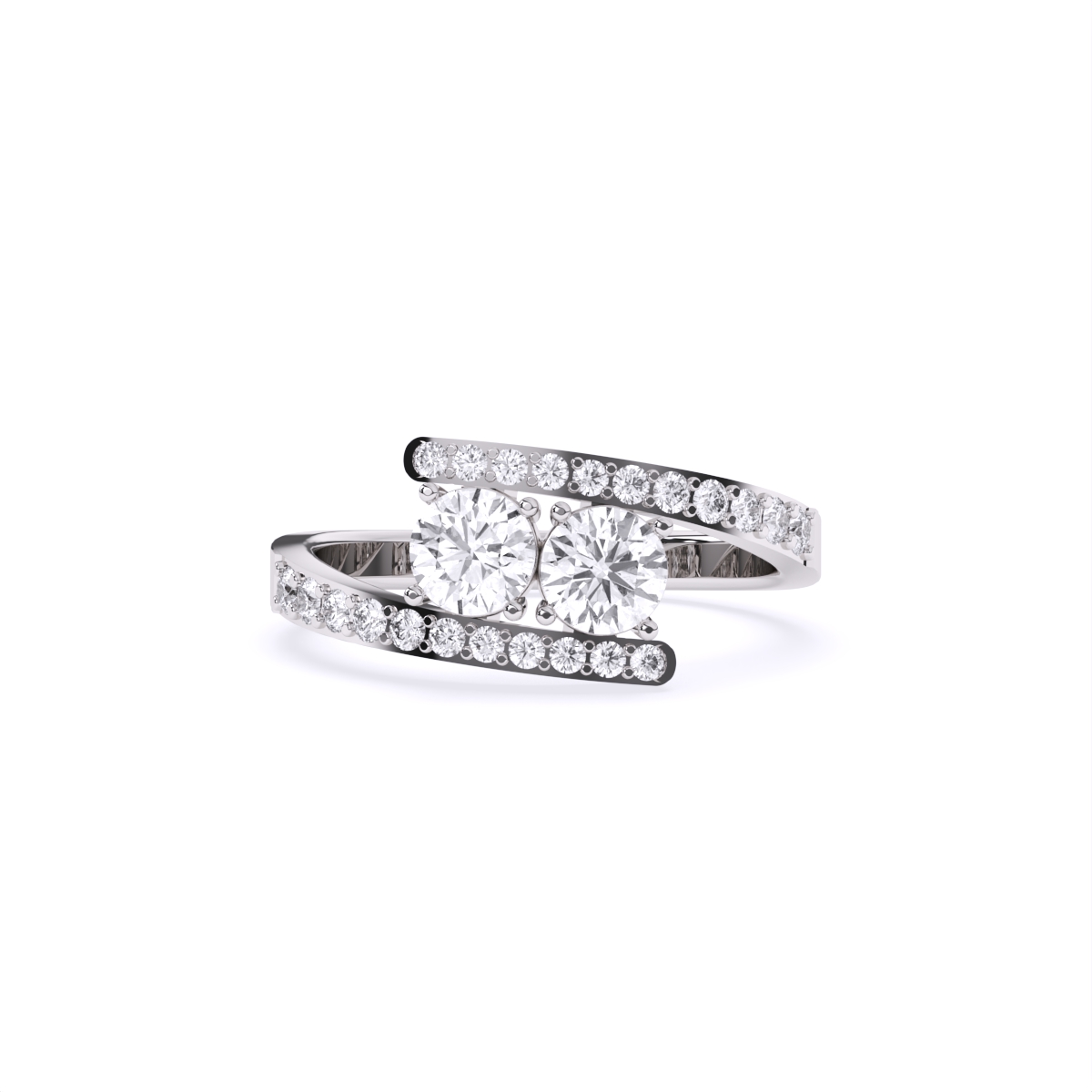Stylish Twin Diamond Ring With Upper Edge Band