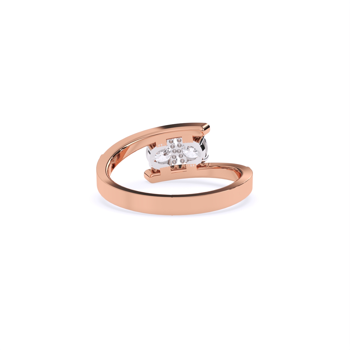 Stylish Twin Diamond Ring With Upper Edge Band