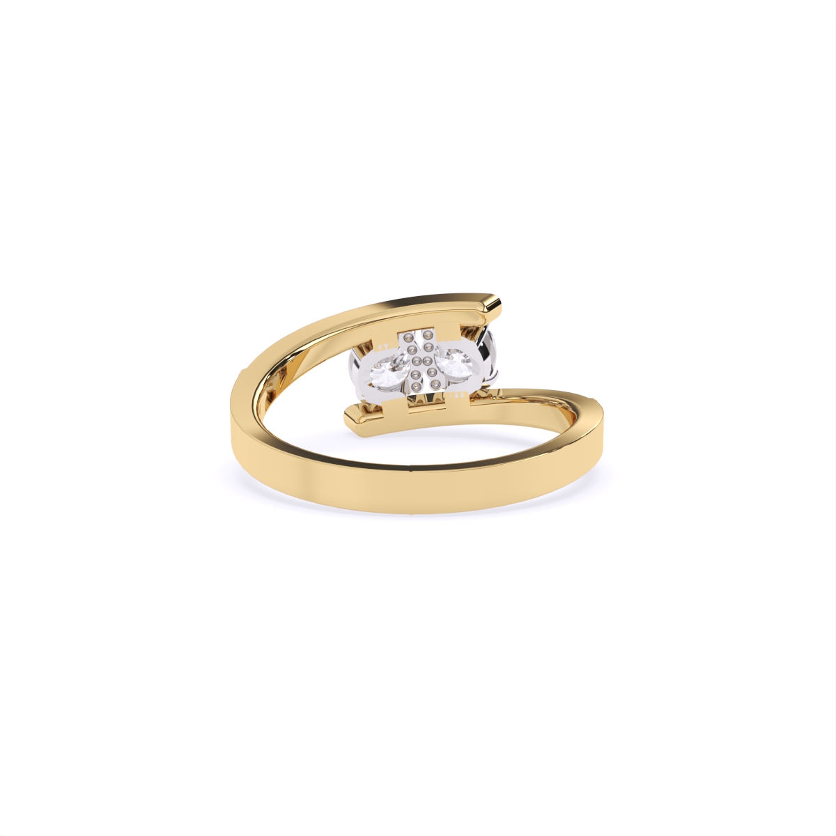 Stylish Twin Diamond Ring With Upper Edge Band