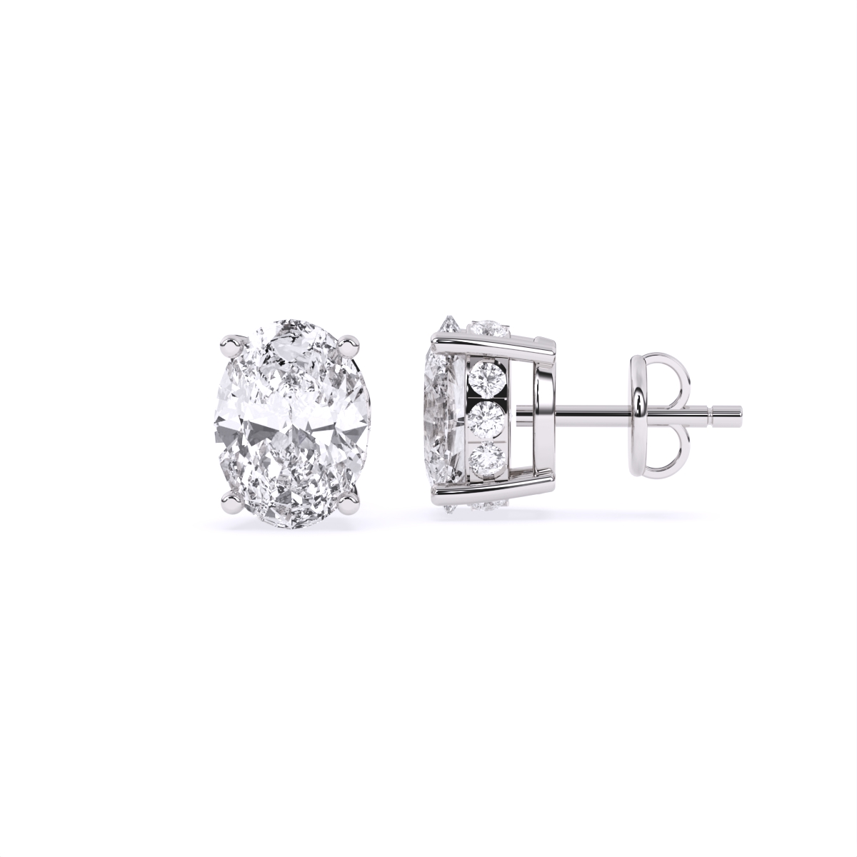 Trendy Oval-Solitaire With Mini Diamond Stud