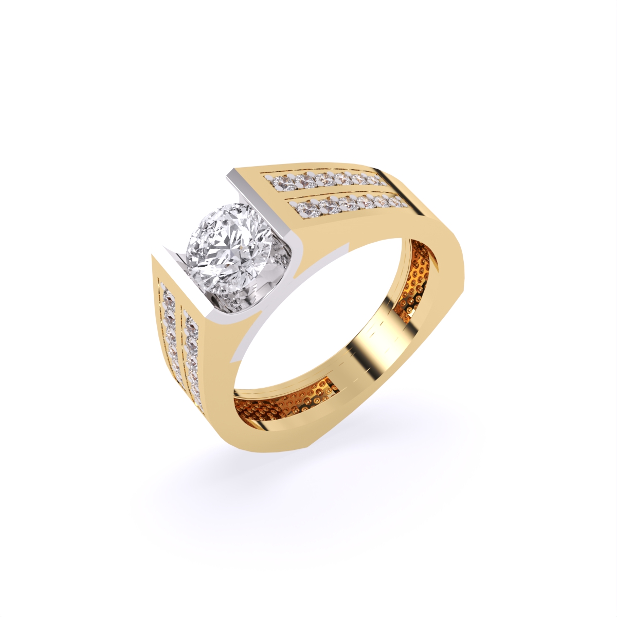 Elegant Men's Solitaire Diamond Ring With Stylistic Band