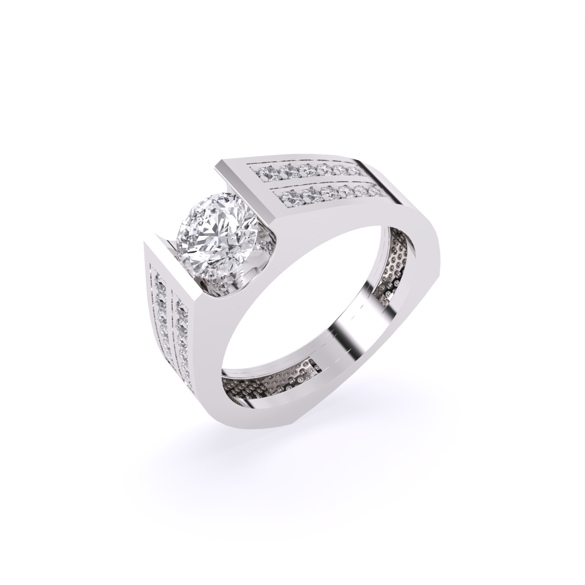Elegant Men's Solitaire Diamond Ring With Stylistic Band