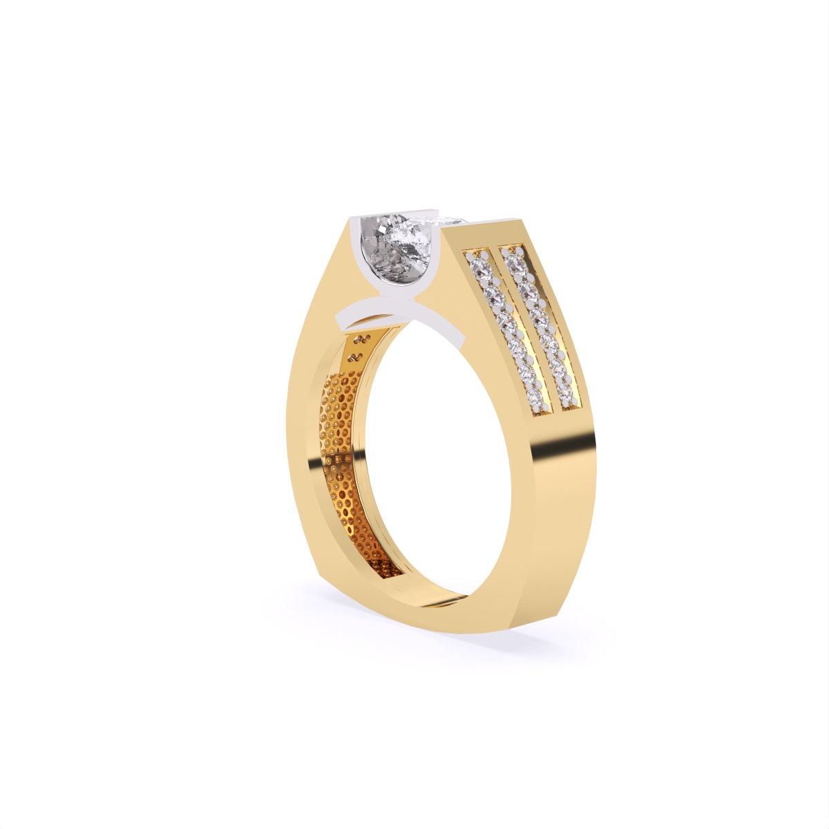 Elegant Men's Solitaire Diamond Ring With Stylistic Band