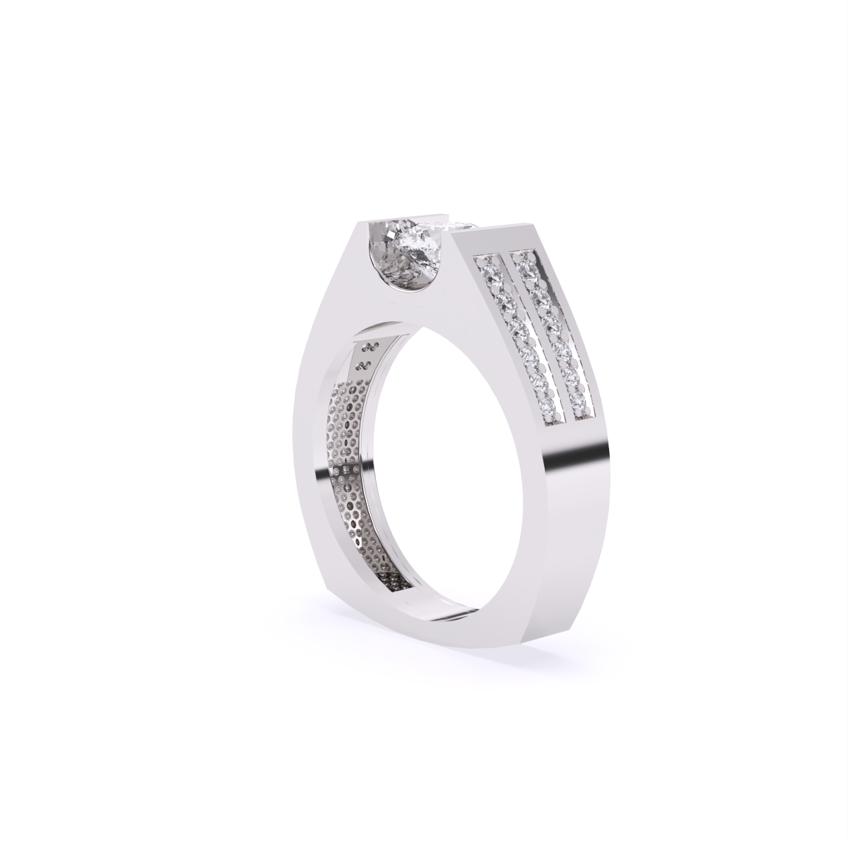 Elegant Men's Solitaire Diamond Ring With Stylistic Band