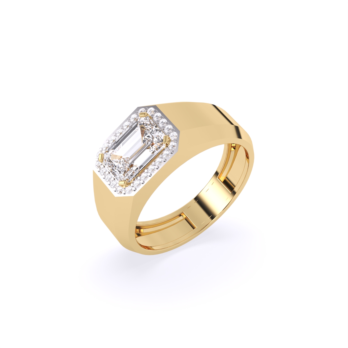 Emerald Cut Diamond Men's Ring With Side Accents