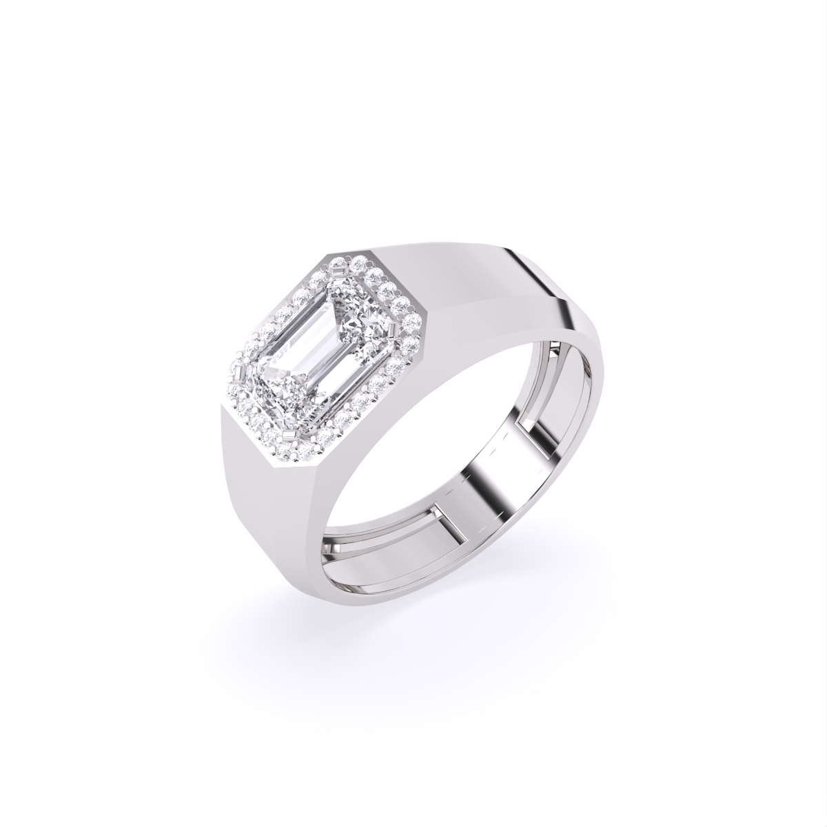 Emerald Cut Diamond Men's Ring With Side Accents