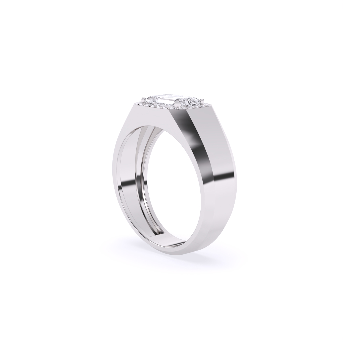 Emerald Cut Diamond Men's Ring With Side Accents