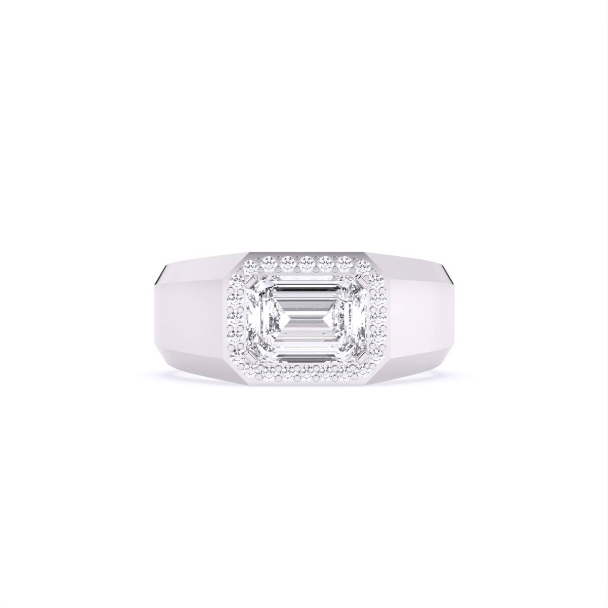 Emerald Cut Diamond Men's Ring With Side Accents