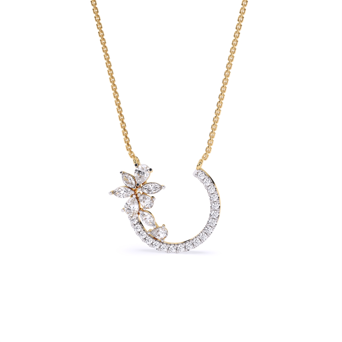 Petal Curve Diamond Pendant Necklace