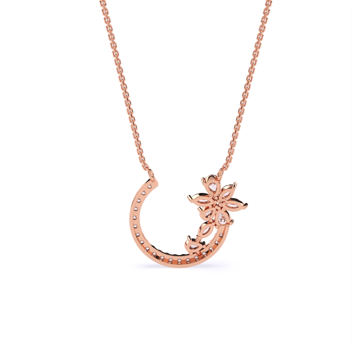 Petal Curve Diamond Pendant Necklace