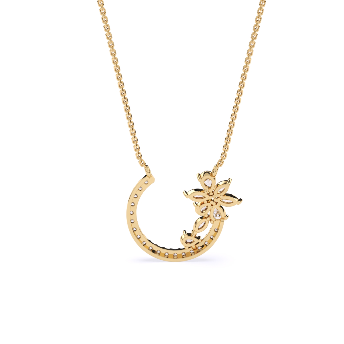 Petal Curve Diamond Pendant Necklace