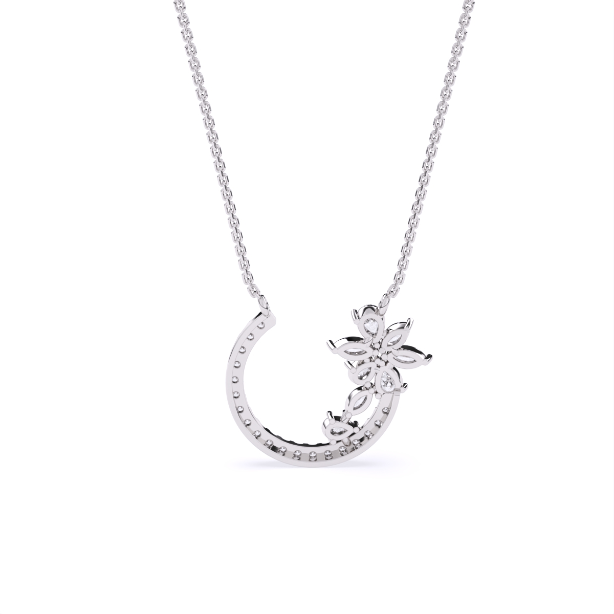 Petal Curve Diamond Pendant Necklace