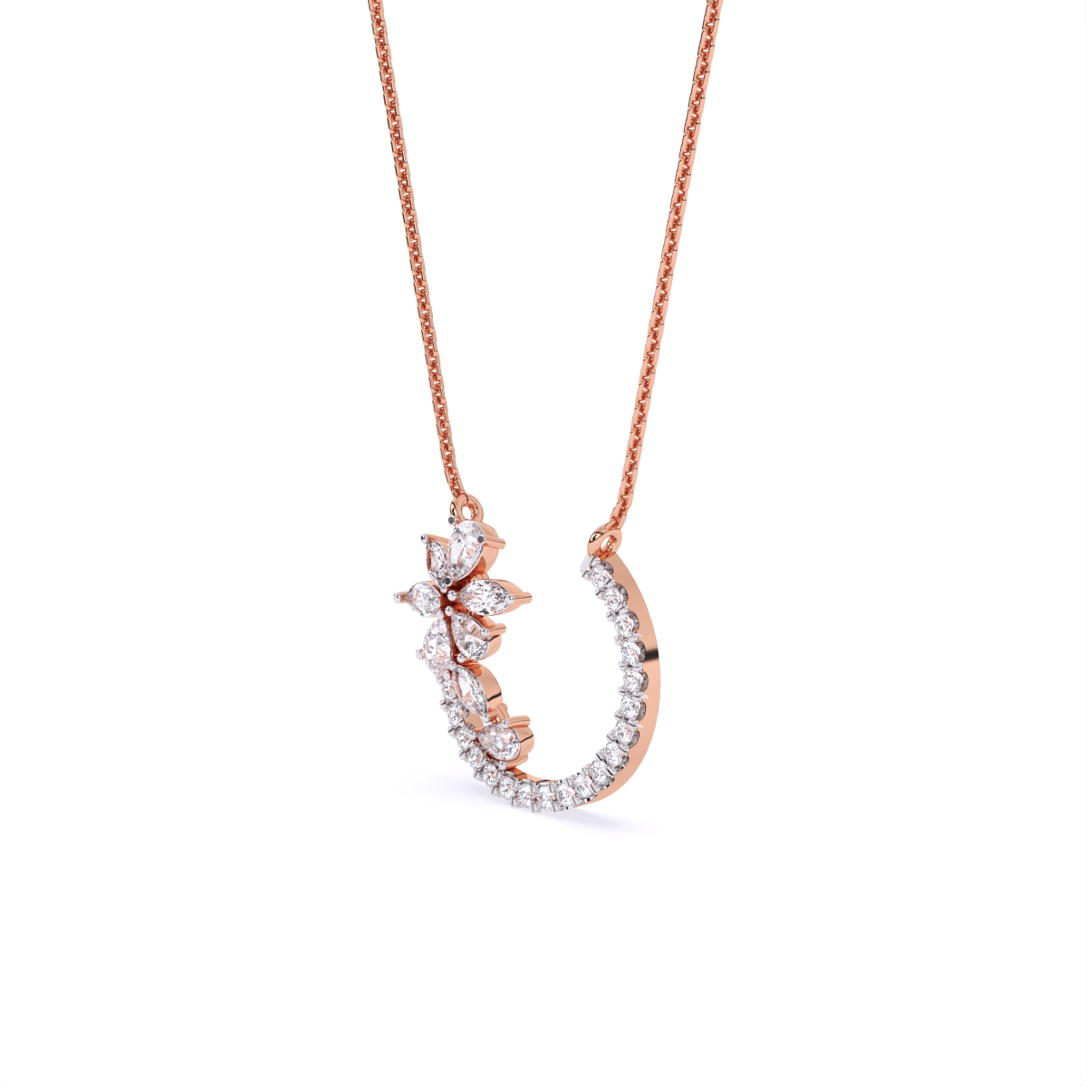 Petal Curve Diamond Pendant Necklace