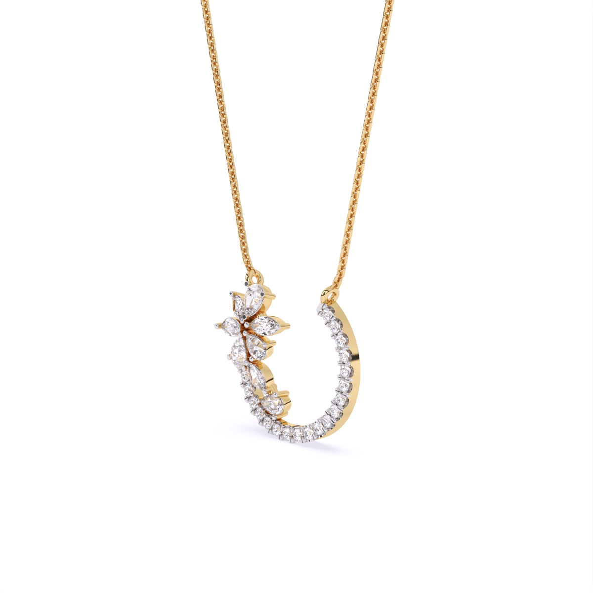 Petal Curve Diamond Pendant Necklace
