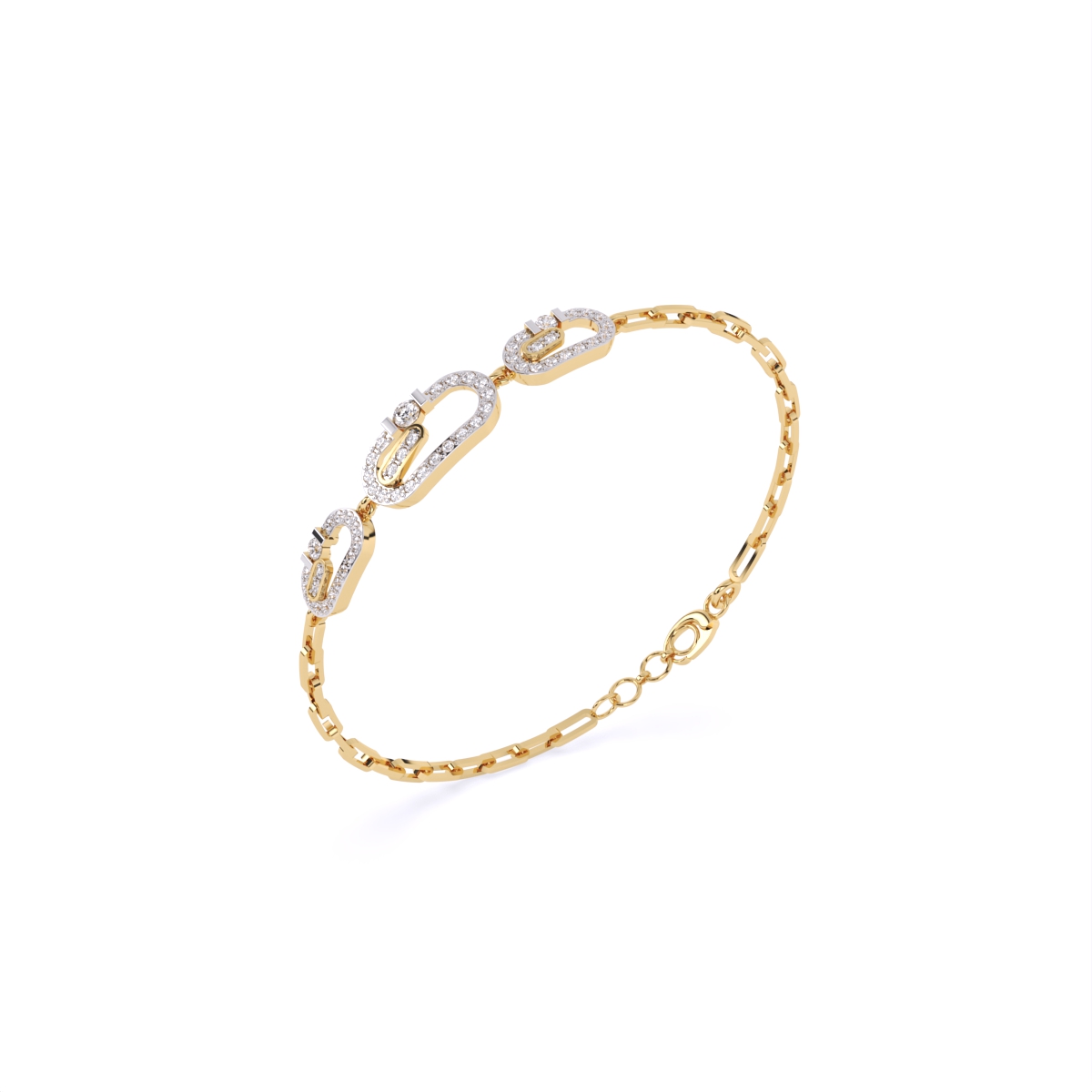 Stacked Style Diamond Charms With Links Bracelet