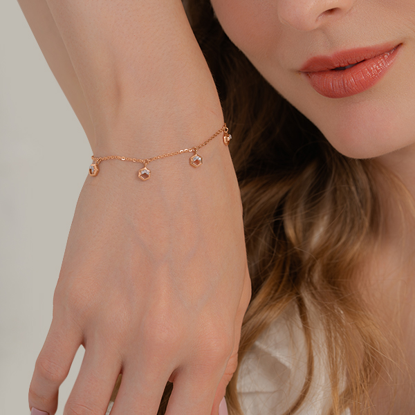 Chain Style Bracelet with Hexagon Diamond Charms