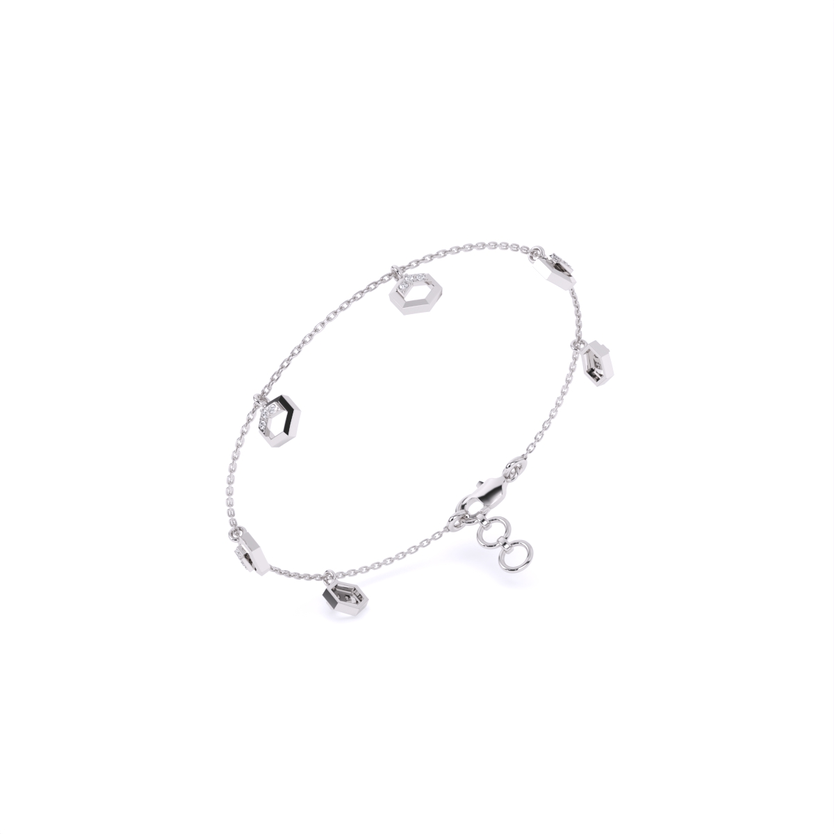 Chain Style Bracelet with Hexagon Diamond Charms