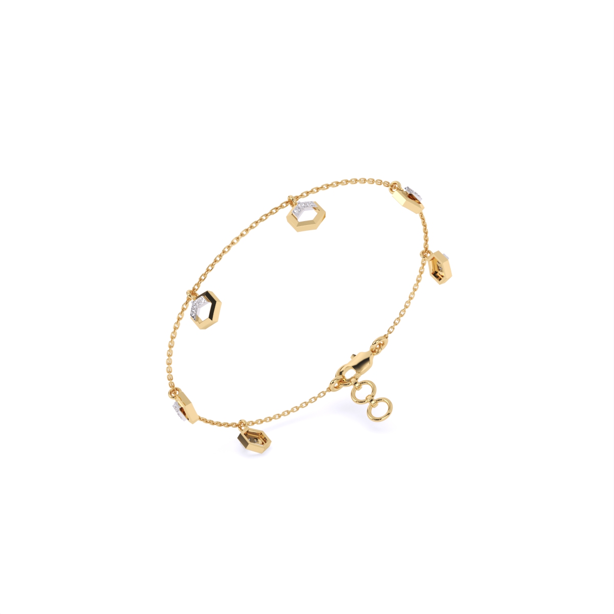 Chain Style Bracelet with Hexagon Diamond Charms
