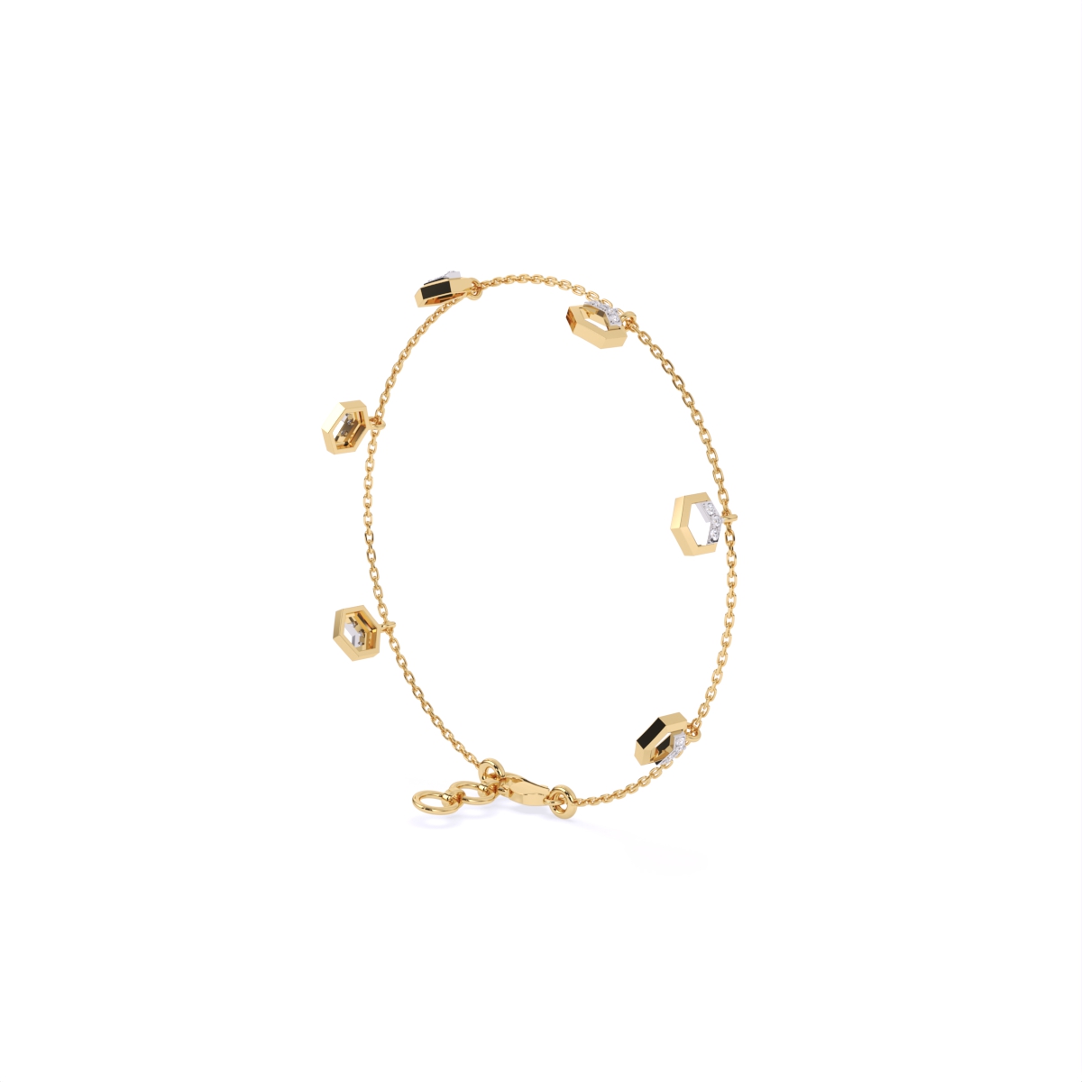 Chain Style Bracelet with Hexagon Diamond Charms