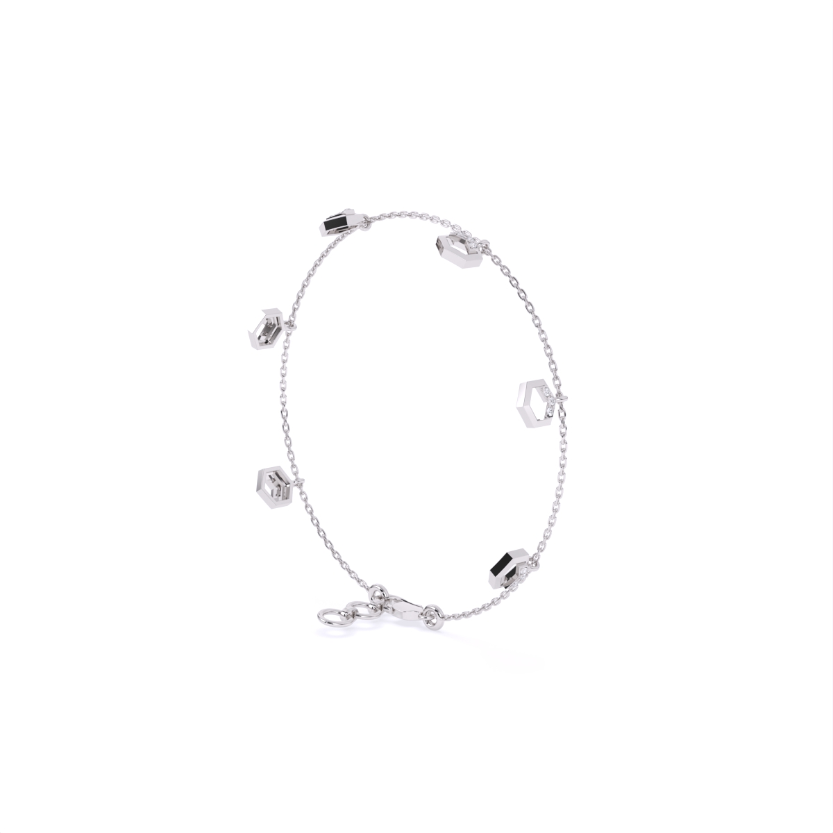Chain Style Bracelet with Hexagon Diamond Charms