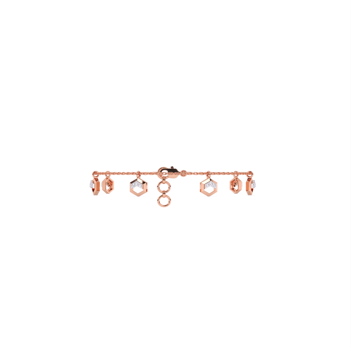 Chain Style Bracelet with Hexagon Diamond Charms