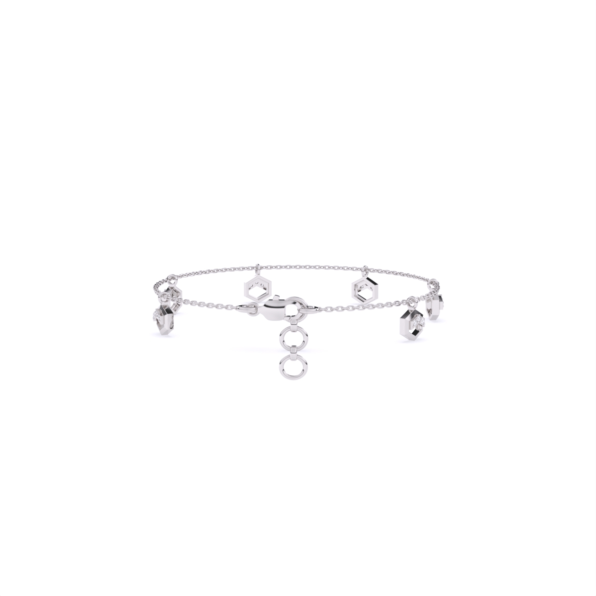 Chain Style Bracelet with Hexagon Diamond Charms