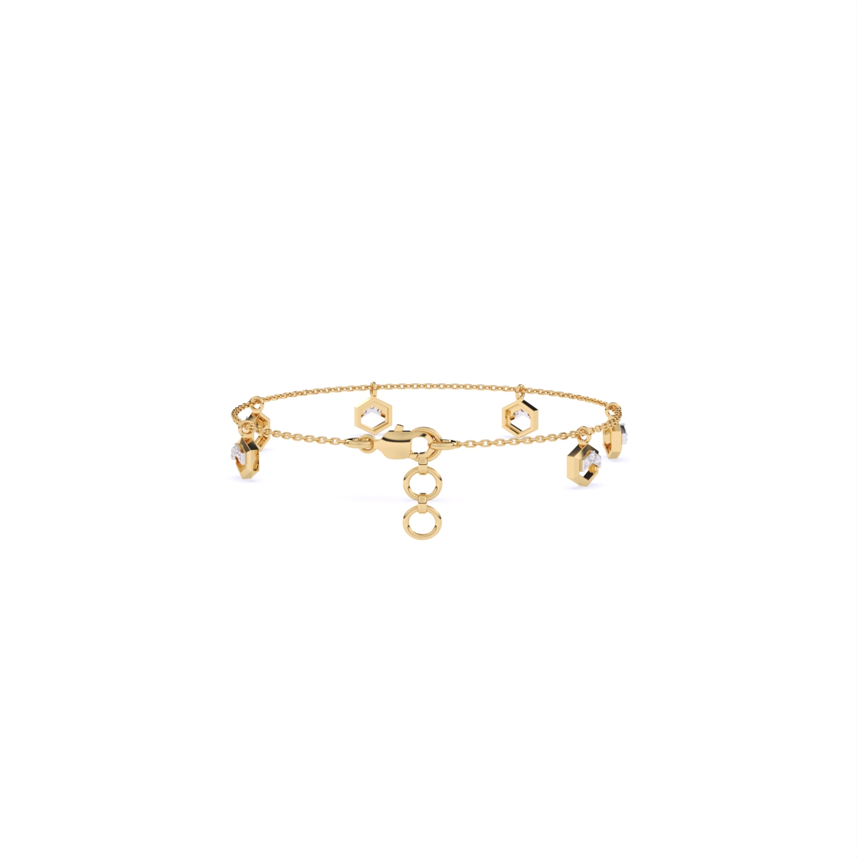 Chain Style Bracelet with Hexagon Diamond Charms