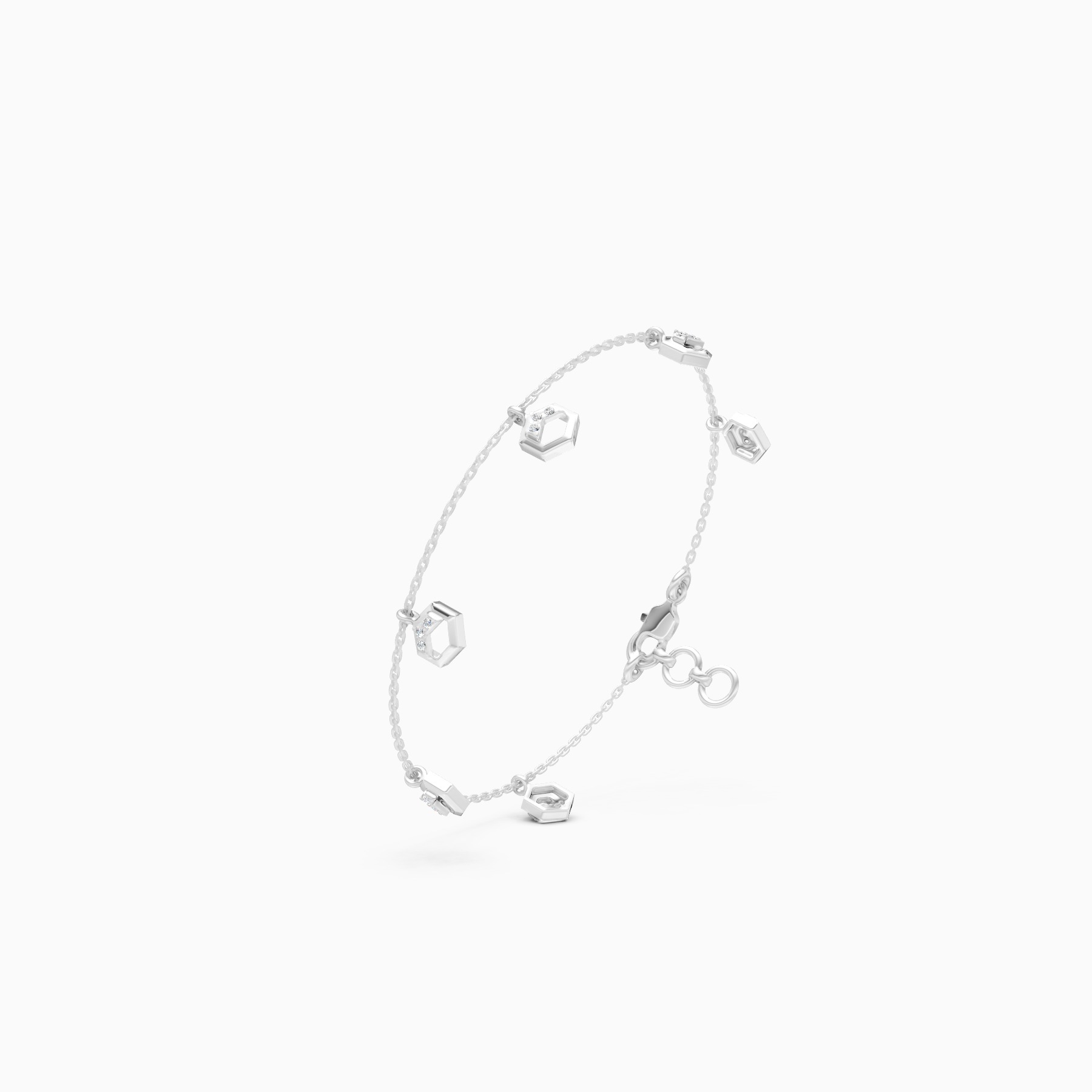 Chain Style Bracelet with Hexagon Diamond Charms