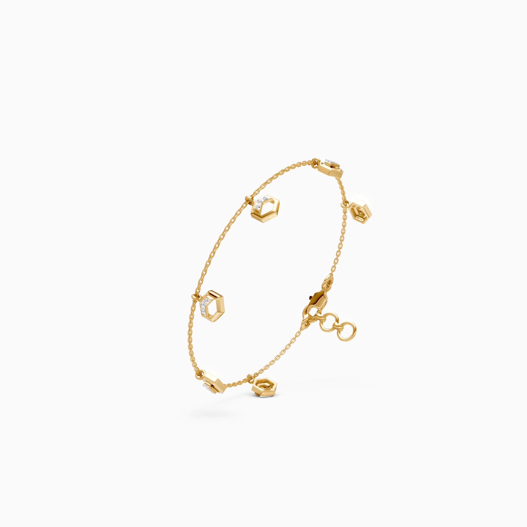 Chain Style Bracelet with Hexagon Diamond Charms